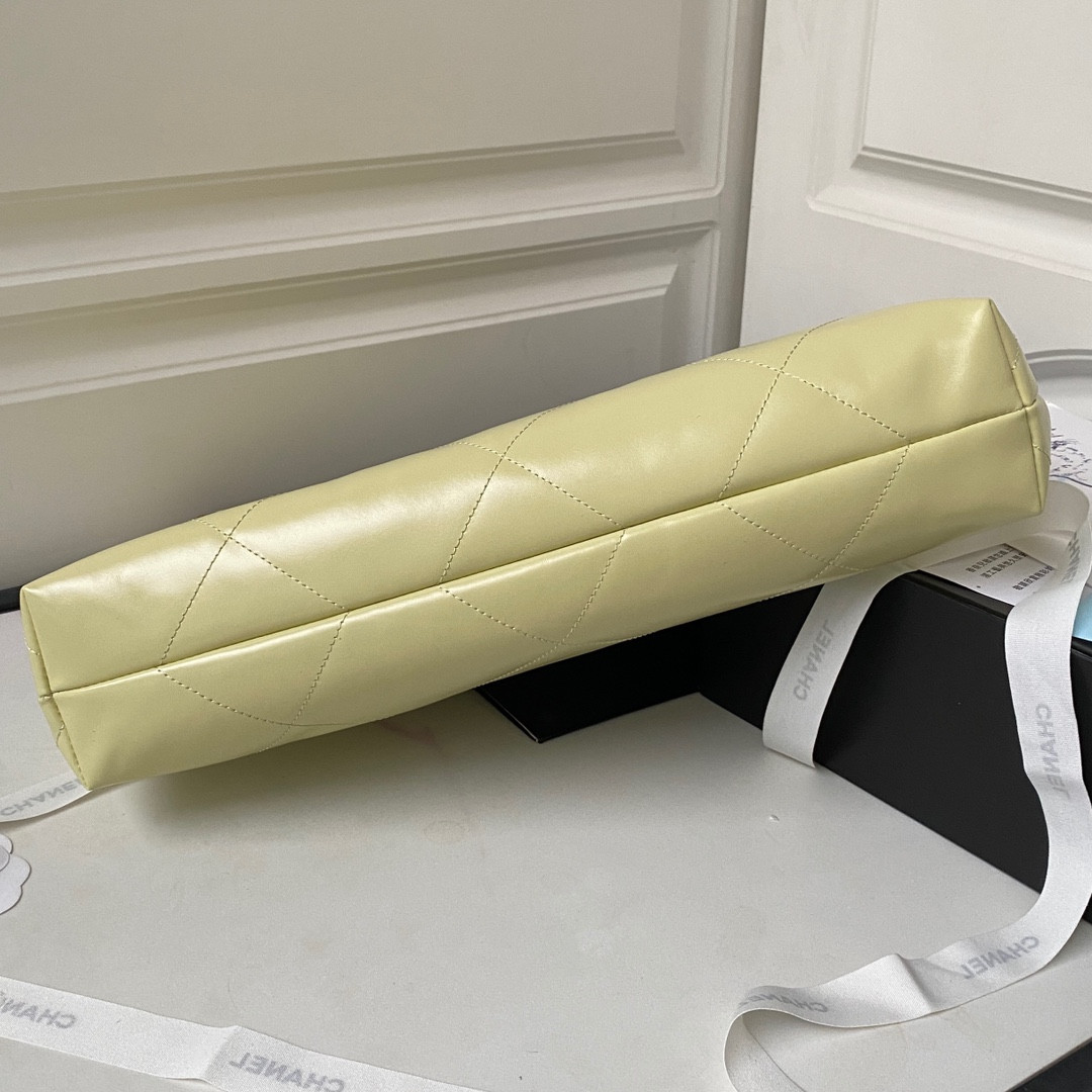 Ch*el 22 handbag shiny calfskin yellow 30×45×8cm