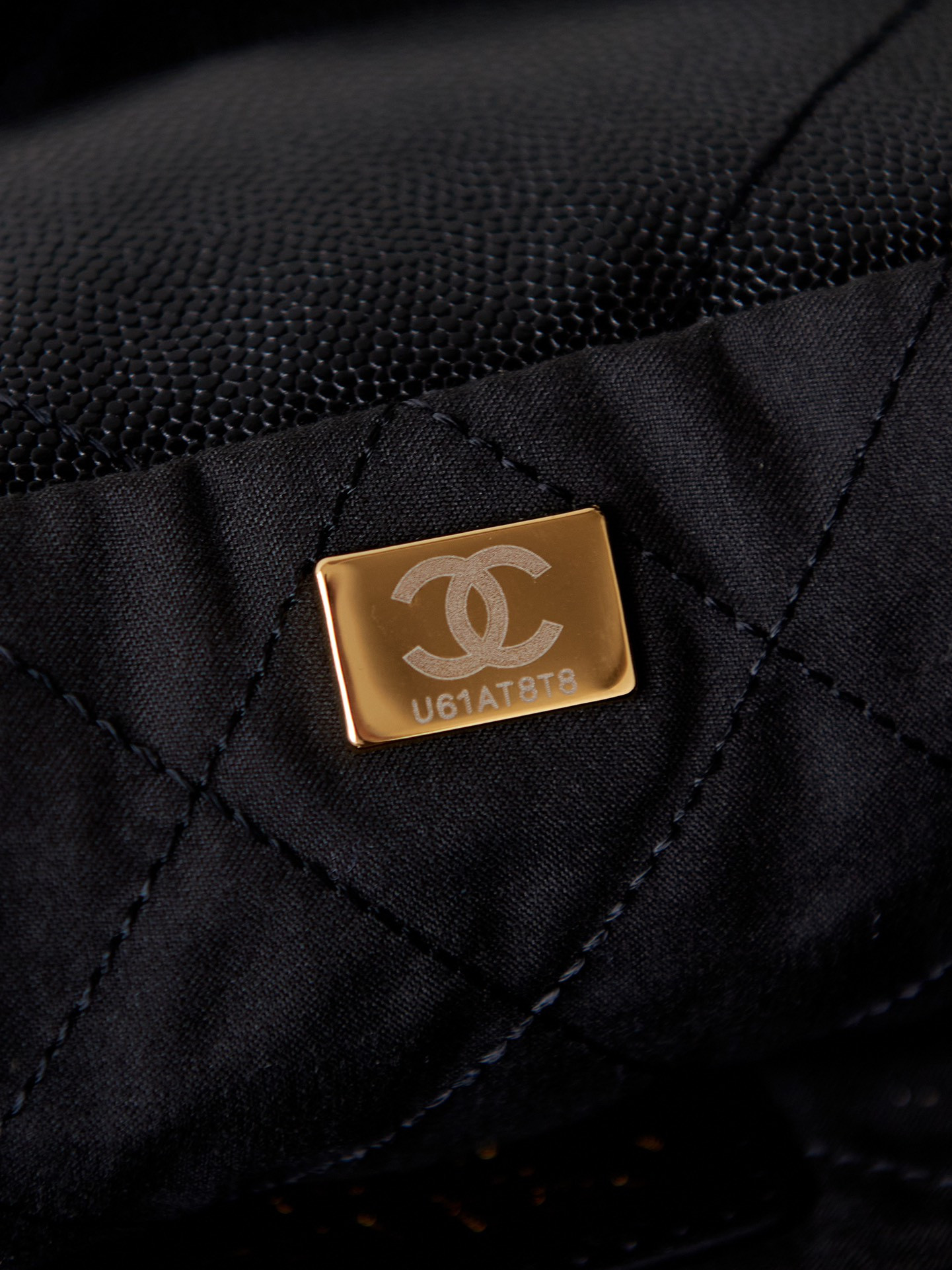 Ch*el 22 small handbag shiny calfskin & gold metal black 13.7×14.4×2.7 in