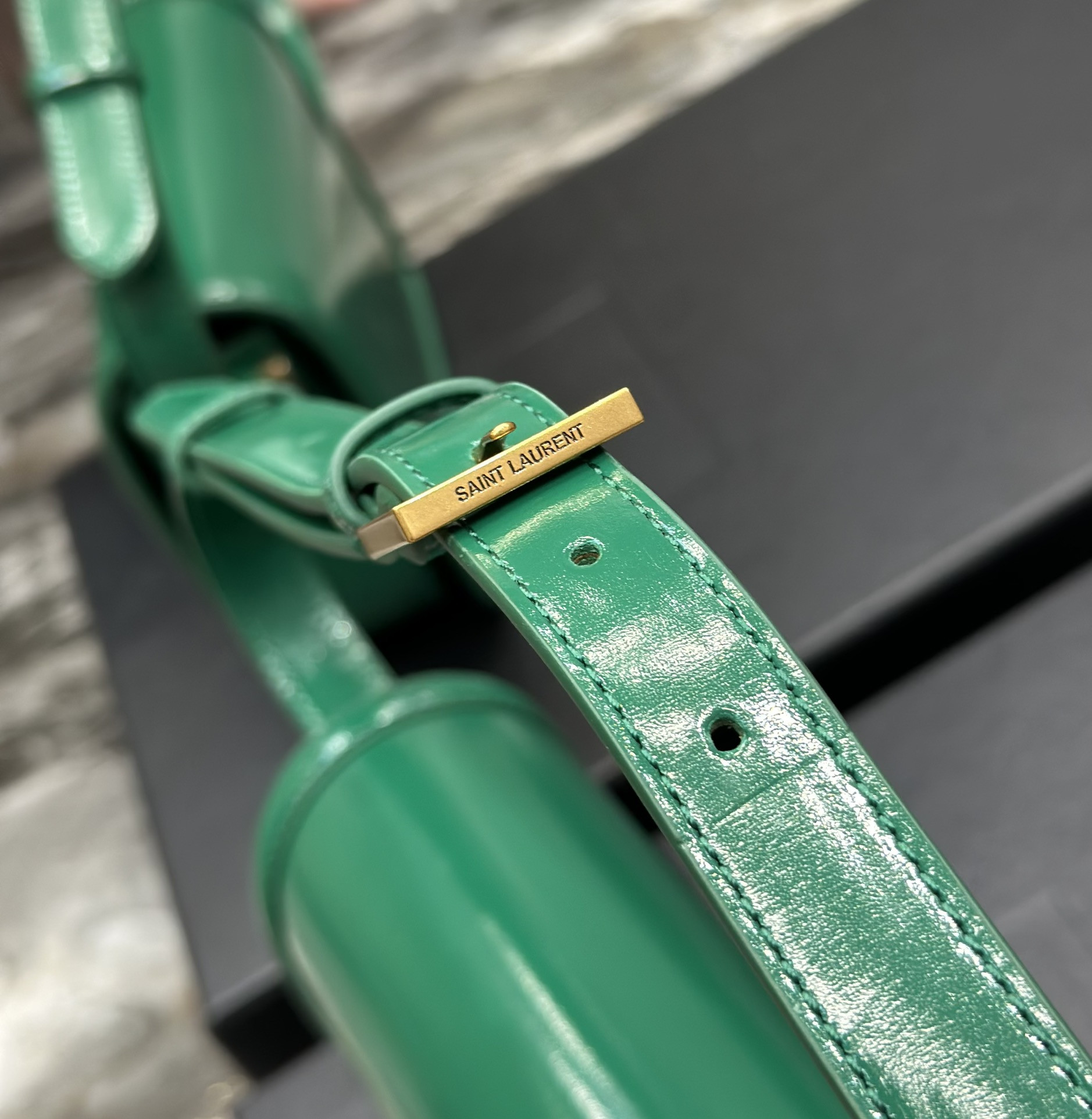 y*l solferino small satchel in box Sa**t Lau*nt green 7.4 x 5.1 x 1.9 inches