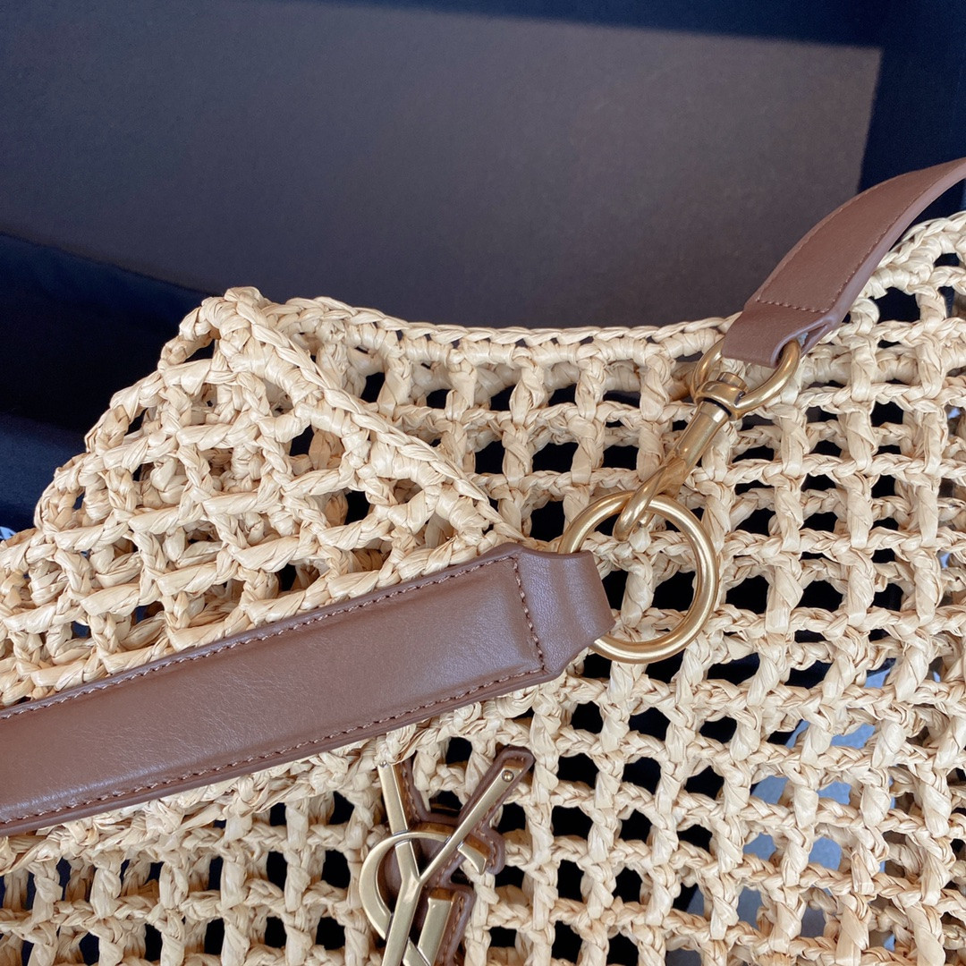 Y*L oxalis bag in raffia macramÉ  color natural 14.6x15.7x1.2inches
